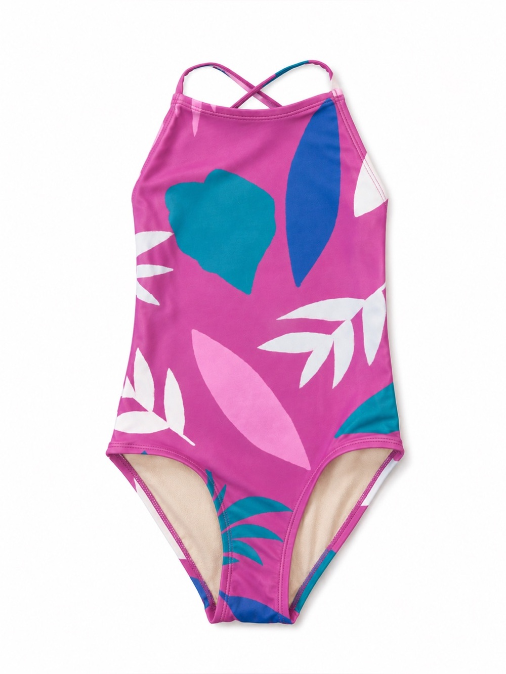 Tea Collection Purple Cross-back Tropical Leaf One-Piece Swimsuit - Size 6